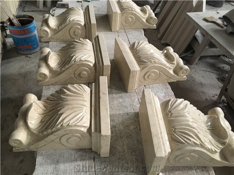 Beige Marble Polished Column ,Marble Roman Column Tops&Base, Engineered Stone Columns