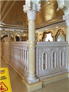 Beige Sculptured Columns,Polished Column Bases &Tops,Outdoor Stone Pillar