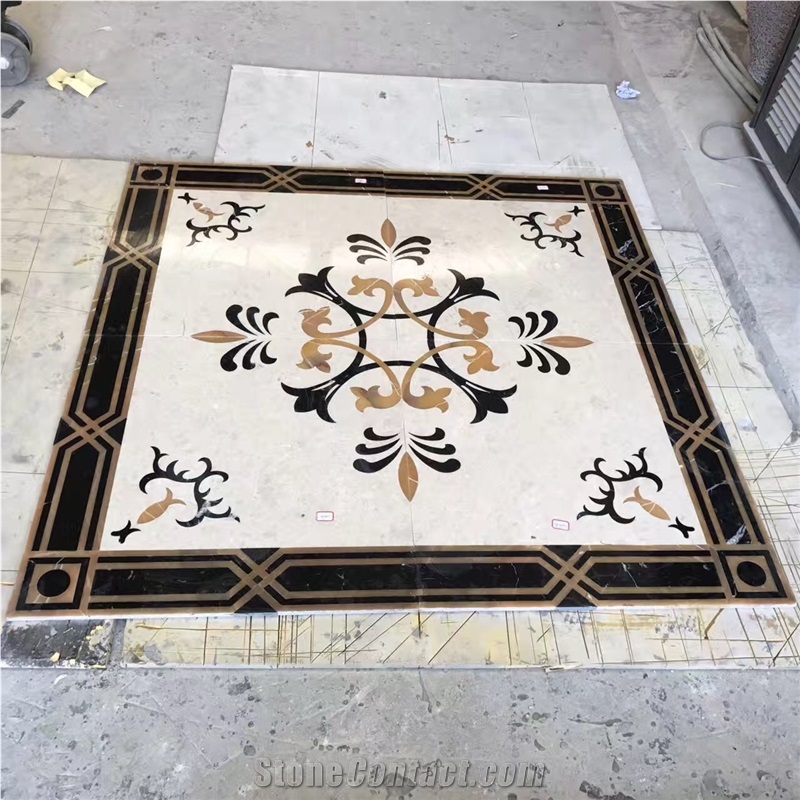 Multicolor Marble Thin Laminated Water-Jet Medallions,Interior Floor Carpet Medallions,Polished Square Medallions