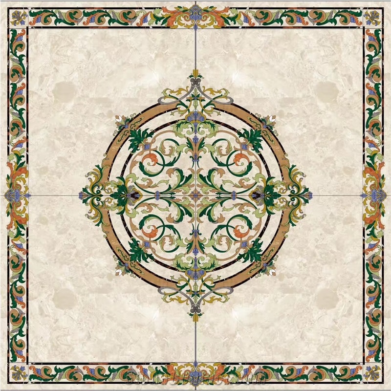 Multicolor Marble Thin Laminated Water-Jet Medallions,Interior Floor Carpet Medallions,Polished Square Medallions