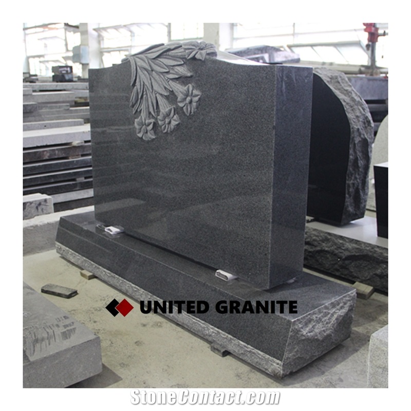 Ug-Nafm0008 Impala Black G654 American Upright Monument with Flowers Carved
