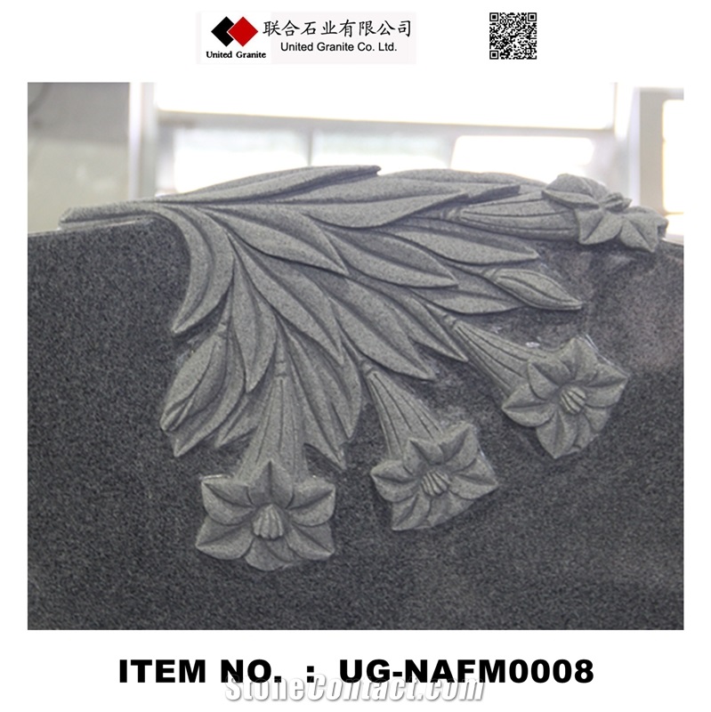 Ug-Nafm0008 Impala Black G654 American Upright Monument with Flowers Carved