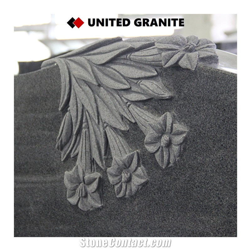 Ug-Nafm0008 Impala Black G654 American Upright Monument with Flowers Carved
