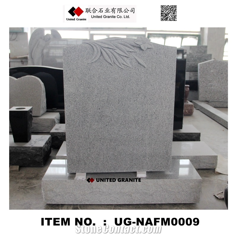 Ug-Nafm0009 Light Gray G633 American Upright Monument with Flowers Carved