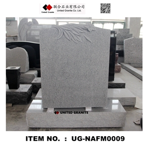 Ug-Nafm0009 Light Gray G633 American Upright Monument with Flowers Carved