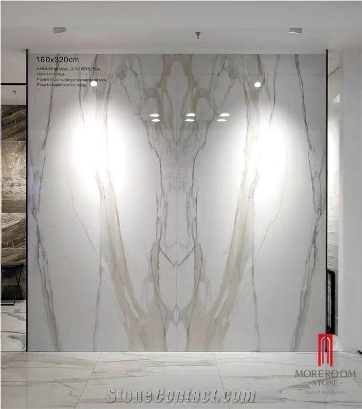 3200*1600 Foshan White Marble Polished Porcelain Tile,Calacatta Ultra Thin Tiles