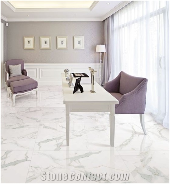 60*60cm Foshan Calacatta White Ceramic Tile,Nano Polished Porcelain Tiles for Desktop