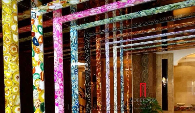Composite Glass Backlit Carnelian Semi Precious Stone Slab