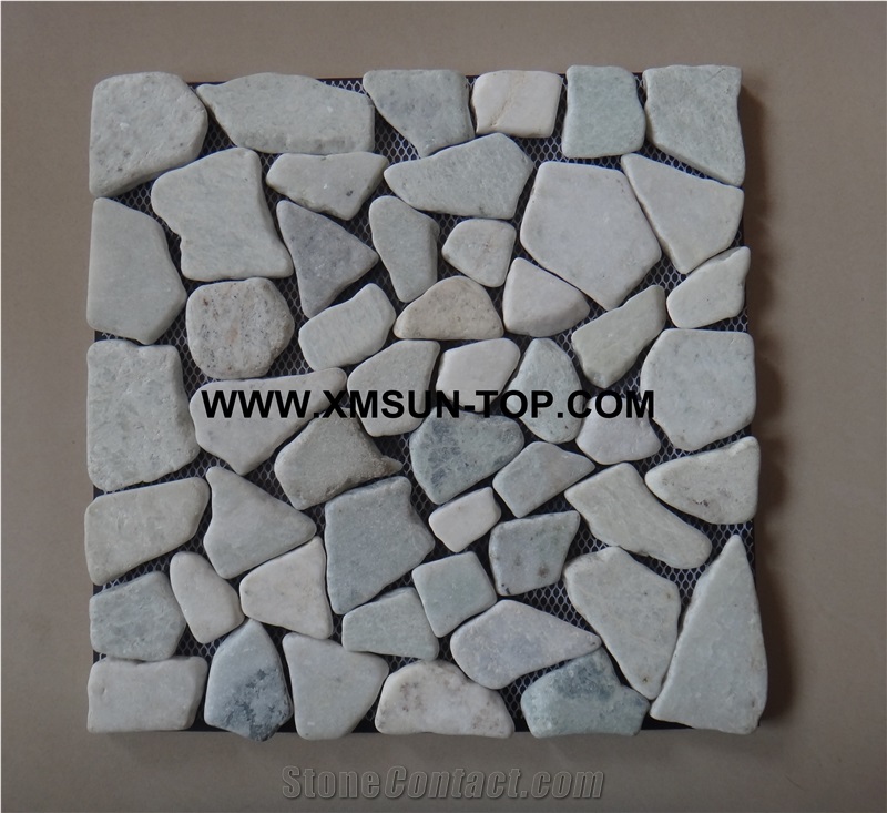 Dark Green Pebble Stone Sliced Surface Mosaic/White River Stone Random Mixed Mosaic Tile/Green Pebble Wall Mosaic/Pebble Floor Mosaic/Pebble on Mesh