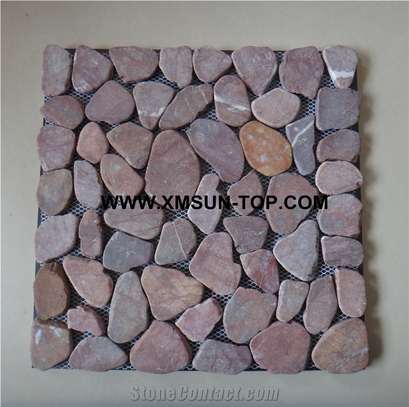 Flower Red Sliced Standing Pebble Mosaic Tile/Red Honed Wall Mosaic/Red Honed Floor Mosaic/Chipped Mosaic/Interior Decoration