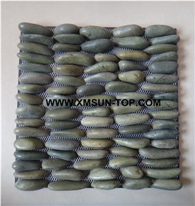 Green Ordinary Polished Pebble Standing Mosaic Tile/Natural River Stone Mosaic Tile/Green Pebble Stone Wall Mosaic/Green Pebble Stone Floor Mosaic
