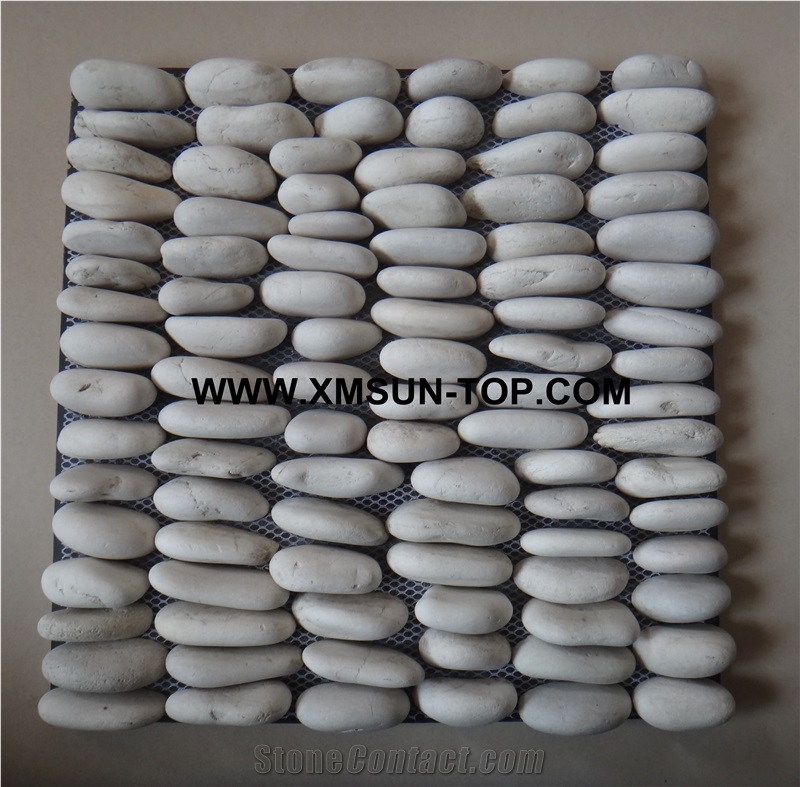 Spary White Honed Pebble Standing Mosaic Tile/Natural River Stone Mosaic Tile/White Pebble Stone Wall Mosaic/White Pebble Stone Floor Mosaic