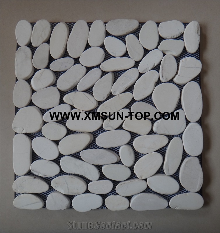 White Honed Pebble Standing Mosaic Tile/Natural River Stone Mosaic Tile/Pebble Stone Wall Mosaic/Pebble Stone Floor Mosaic