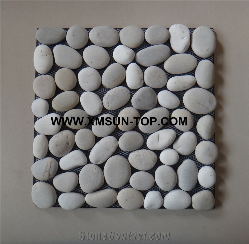 White Pebble Honed Flat Mosaic in Mesh/Natural River Stone Mosaic Wall Tiles/White Pebble Floor Tiles/Interior Decoration