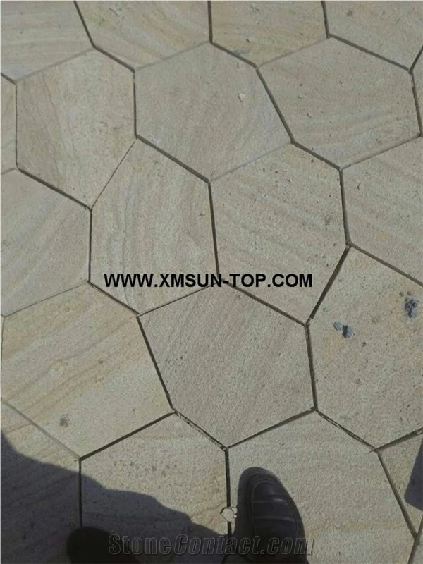 Yellow Wood Veins Sandstone Random Flagstone/Sandstone Irregular Flagstones for Landscaping/Sandstone Flagstone Walkway Paver/Flagstone Flooring