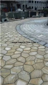 Yellow Wood Veins Sandstone Random Flagstone/Sandstone Irregular Flagstones for Landscaping/Sandstone Flagstone Walkway Paver/Flagstone Flooring