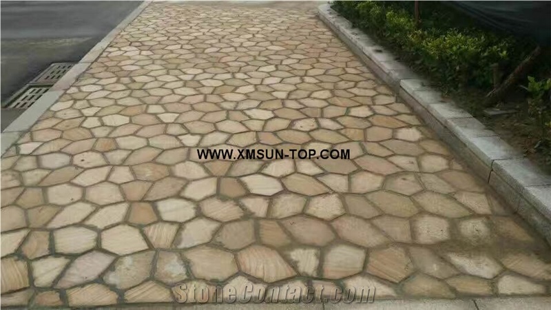 Yellow Wood Veins Sandstone Random Flagstone/Sandstone Irregular Flagstones for Landscaping/Sandstone Flagstone Walkway Paver/Flagstone Flooring