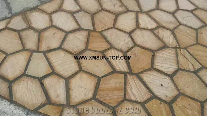 Yellow Wood Veins Sandstone Random Flagstone/Yellow Sandstone Irregular Flagstones Road Paving/Sandstone Flagstone Walkway Pavers/Flagstone Flooring