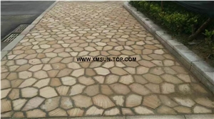Yellow Wood Veins Sandstone Random Flagstone/Yellow Sandstone Irregular Flagstones Road Paving/Sandstone Flagstone Walkway Pavers/Flagstone Flooring