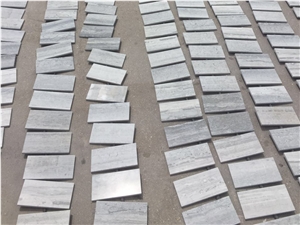 Blue Marble Stone Polished Floor Mosaic, Bluestone Wall Mosaic 8"X4", Wooden Blue Marble Rectangle Mosaic Tiles, Liner Strips Marble Mosaic Pattern