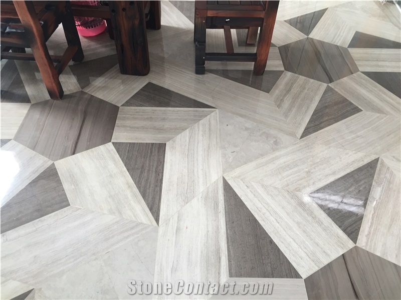 Grey Wood Marble Medallions Wall Floor