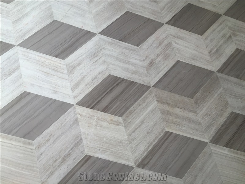 Grey Wood Marble Medallions Wall Floor