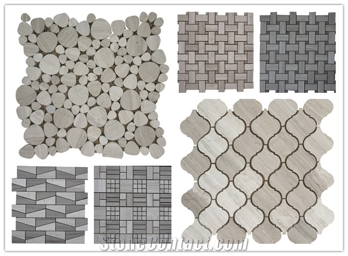 Grey Wood Marble Medallions Wall Floor