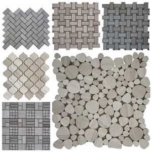 Polished White Wood Vein Marble Medallion Tiles, Wooden White Marble Medallion Tiles, Wood Grain Mabrle