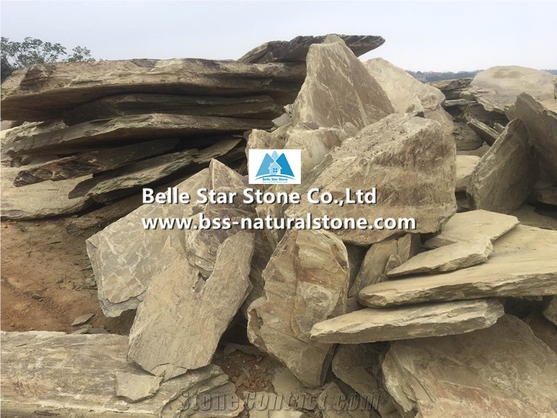 China Earth Slate Random Flagstone,Yellow Slate Crazy Stone,Flagstone Driveway,Slate Irregular Flagstone,Slate Flagstone Walkway Pavers