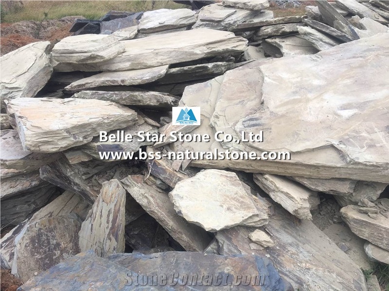 China Earth Slate Random Flagstone,Yellow Slate Crazy Stone,Flagstone Driveway,Slate Irregular Flagstone,Slate Flagstone Walkway Pavers