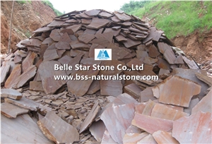 Chinese Red Slate Random Flagstone,Riven Slate Crazy Stone,Red Slate Irregular Flagstone,Slate Flagstone Wall,Red Flagstone Walkway Pavers,Courtyard