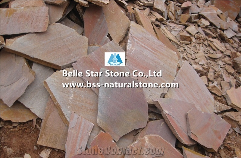 Chinese Red Slate Random Flagstone,Riven Slate Crazy Stone,Red Slate Irregular Flagstone,Slate Flagstone Wall,Red Flagstone Walkway Pavers,Courtyard