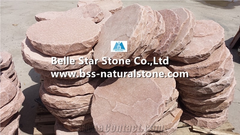 Pink Sandstone Round Stepping Stone,Sandstone Garden Pavements,Pink Landscaping Stone,Sandstone Walkway Pavers,Pink Sandstone Patio Pavers