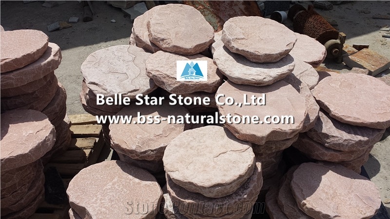 Pink Sandstone Round Stepping Stone,Sandstone Garden Pavements,Pink Landscaping Stone,Sandstone Walkway Pavers,Pink Sandstone Patio Pavers