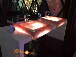 Pink Crystal Semiprecious Sinks/Countertop/Semiprecious Stone/Precious Stone/Semiprecious Stone Basins/Semi Precious Stone Square Basins