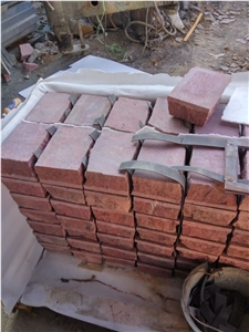 China Red Porphyry G 666 Red Cube Stone Paving Sets Polished Cleft