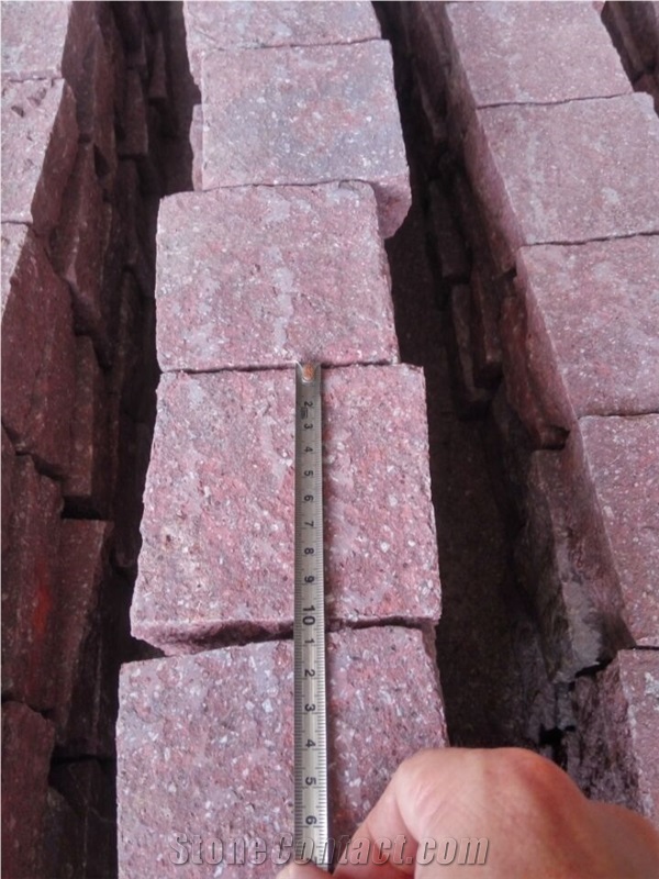 China Red Porphyry G 666 Shouning Red Cube Stone Paving Sets Cobble Stone