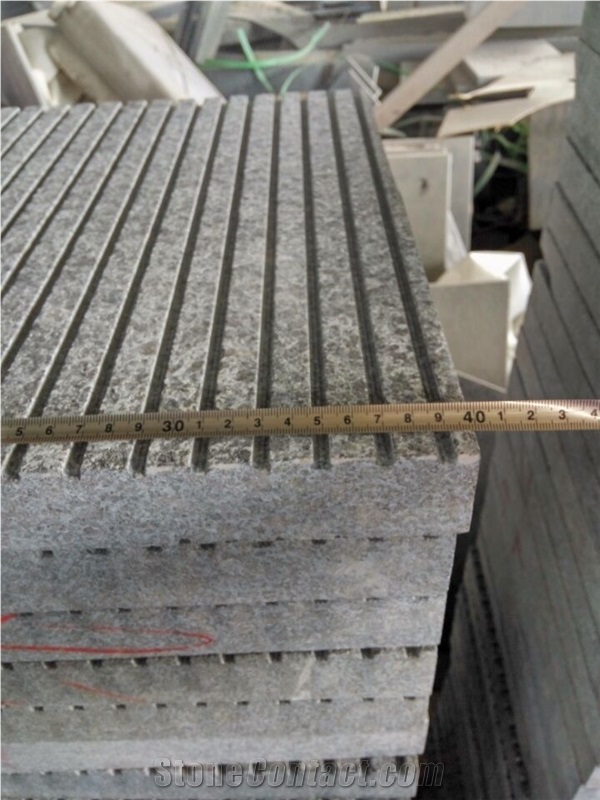 G684 China Black Basalt Fuding Black Pearl Black Flamed Grooved Tiles