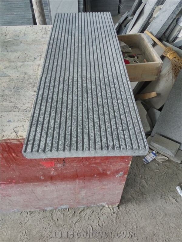 G684 China Black Basalt Fuding Black Pearl Black Flamed Grooved Tiles