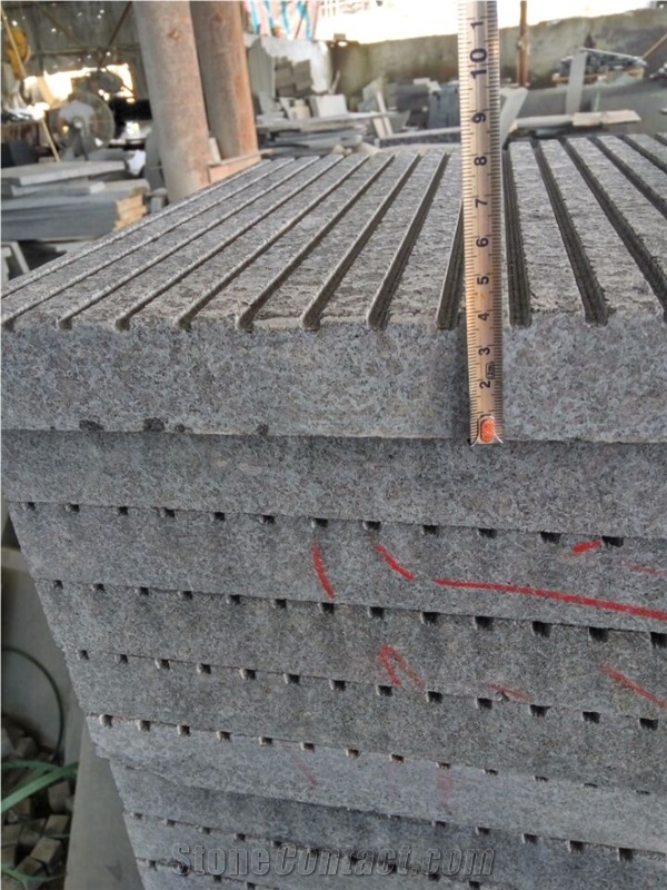 G684 China Black Basalt Fuding Black Pearl Black Flamed Grooved Tiles