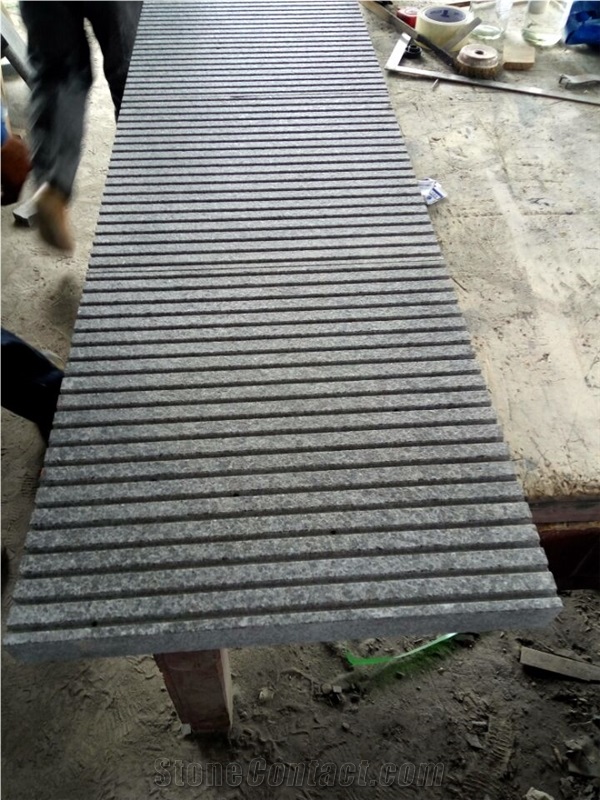 G684 China Black Basalt Fuding Black Pearl Black Flamed Grooved Tiles