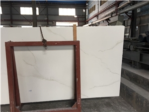 White Crystallized Glass Polished Slab / Marmoglass / Veins Surface