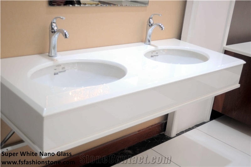 White Nano Glass/ Artificial Marble Bathroom Counter Tops/ Man-Made Ccystallized Stone/ Bathroom Countertop,Bath Top,Vanity Top