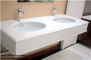 White Nano Glass/ Artificial Marble Bathroom Counter Tops/ Man-Made Ccystallized Stone/ Bathroom Countertop,Bath Top,Vanity Top