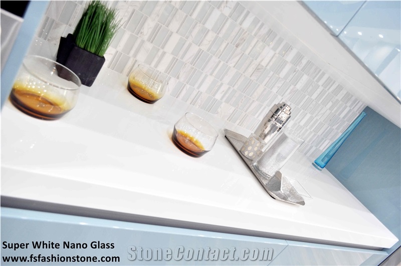 White Nano Glass/ Artificial Marble Bathroom Counter Tops/ Man-Made Ccystallized Stone/ Bathroom Countertop,Bath Top,Vanity Top