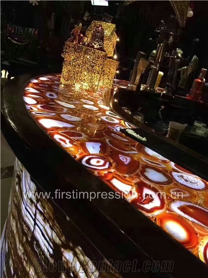 Red Semi Precious Stone /Red Agate Bar Top Backlit /Red Agate Bar Countertop