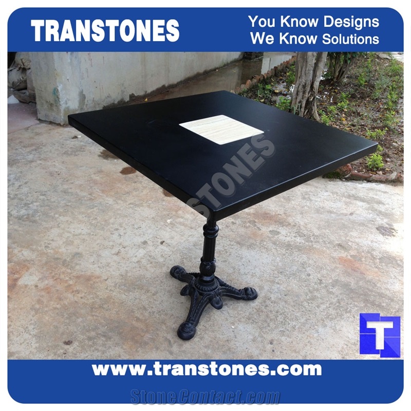Antique Traditional Style Black Acrylic Marble Square Coffee Table Set with Metal Legs,Honed Desk for Custom