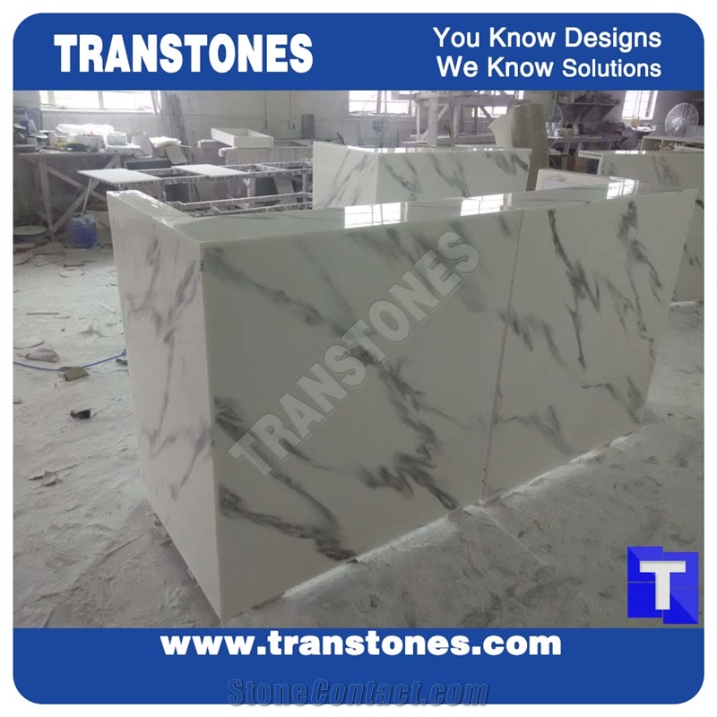 Artificial Marble Solid Surface Guangxi White Faux Marble Office Reception Desk,Interior Custom Countertops Work Top Commerial