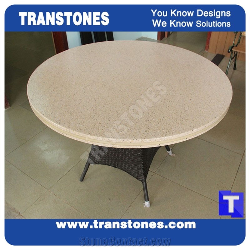 Beige Acrylic Sesame Quartz Stone Round Interior Tabletops,Desk Mini Design,Cafe Desk Home Furniture