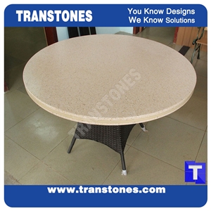 Beige Acrylic Sesame Quartz Stone Round Interior Tabletops,Desk Mini Design,Cafe Desk Home Furniture